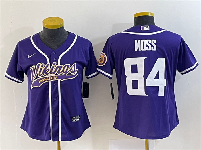 Personalized Women’s Minnesota Vikings #84 Randy Moss Purple With Patch Cool Base Stitched Baseball Jersey(Run Small)