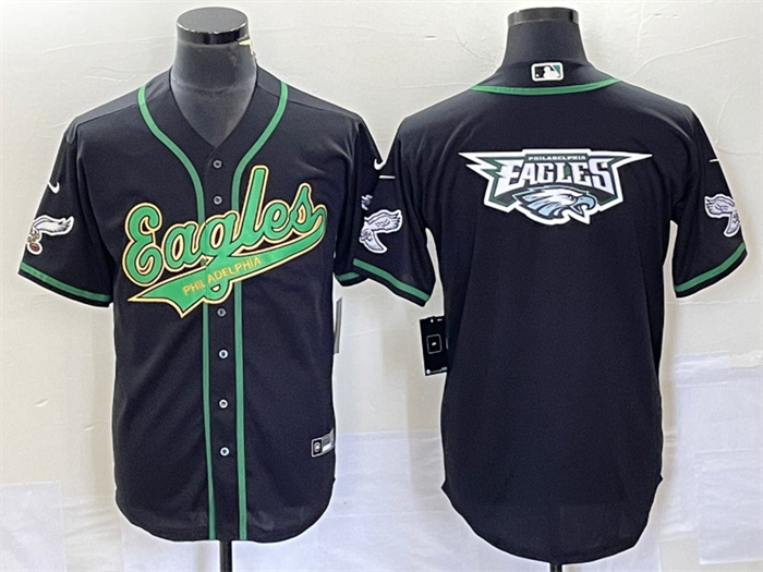Personalized Men’s Philadelphia Eagles Black Team Big Logo Cool Base Stitched Baseball Jersey
