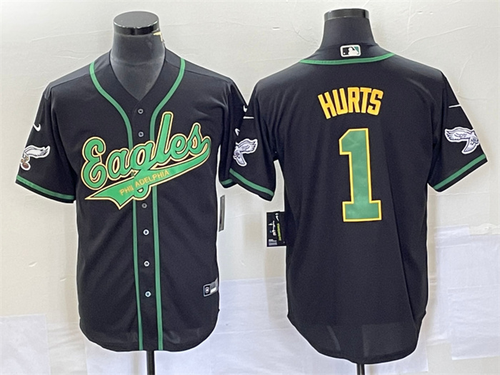 Personalized Men’s Philadelphia Eagles #1 Jalen Hurts Black Cool Base Stitched Baseball Jersey