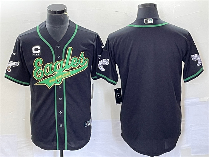 Personalized Men’s Philadelphia Eagles Blank Black With C Patch Cool Base Stitched Baseball Jersey