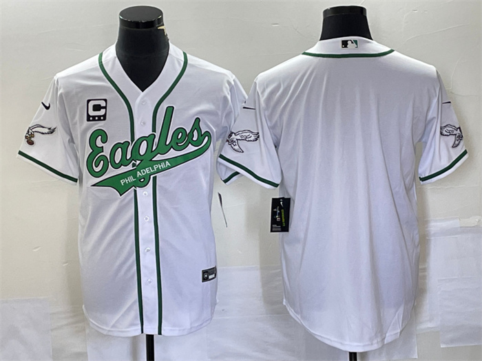 Personalized Men’s Philadelphia Eagles Blank White With C Patch Cool Base Stitched Baseball Jersey