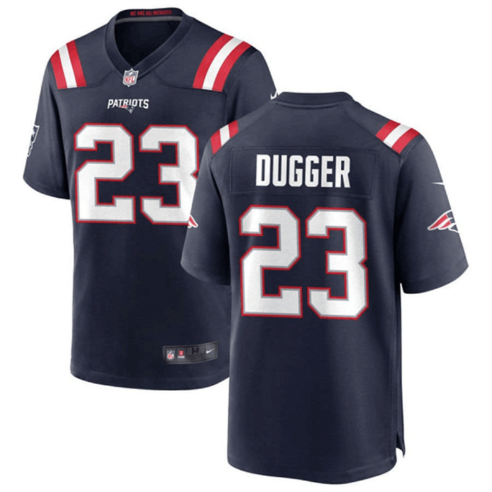 Personalized Men’s New England Patriots #23 Kyle Dugger Navy Stitched Game Jersey