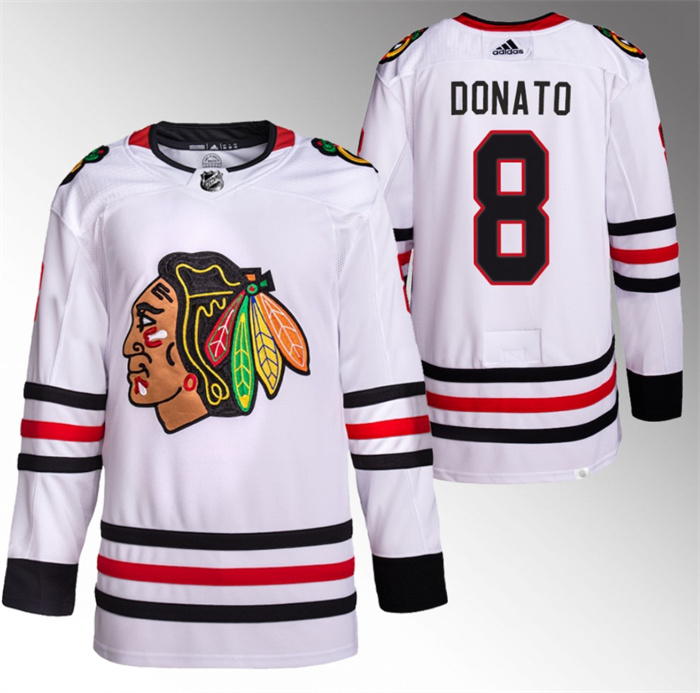 Personalized Men’s Chicago Blackhawks #8 Ryan Donato White Stitched Hockey Jersey