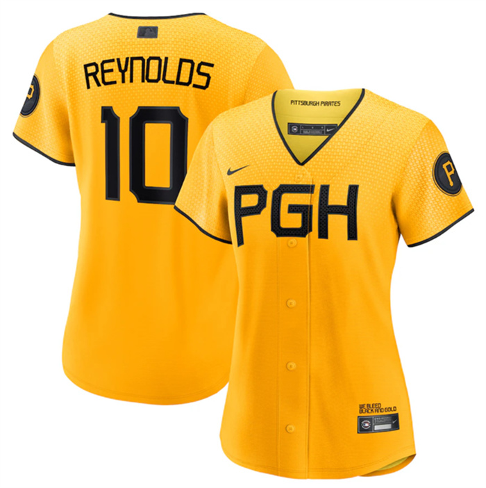 Personalized Women’s Pittsburgh Pirates #10 Bryan Reynolds Gold 2023 City Connect Stitched Jersey