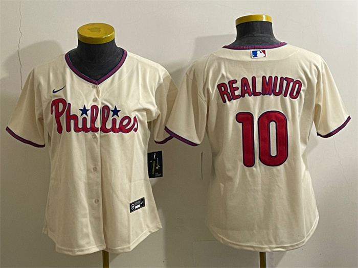 Personalized Women’s Philadelphia Phillies #10 J.T. Realmuto Cream Cool Base Stitched Baseball Jersey(Run Small)