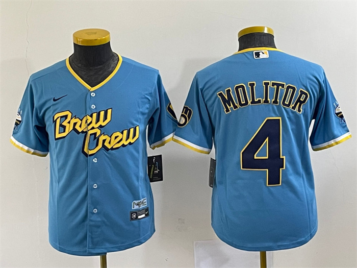 Personalized Women’s Milwaukee Brewers #4 Paul Molitor 2022 Powder Blue City Connect Cool Base Stitched Jersey(Run Small)