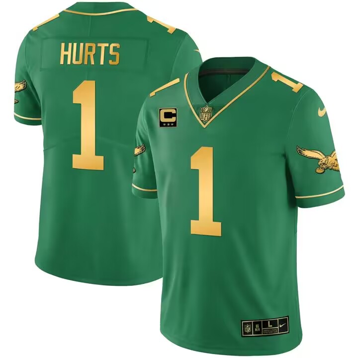 Personalized Men’s Philadelphia Eagles #1 Jalen Hurts Green Gold Limited Stitched Football Jersey
