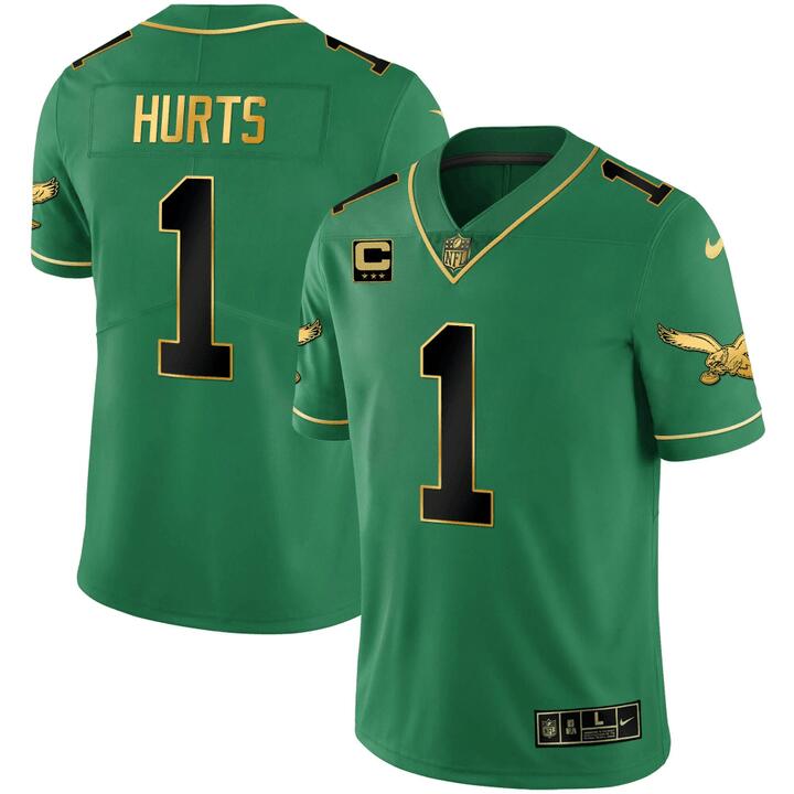 Personalized Men’s Philadelphia Eagles #1 Jalen Hurts Green black Gold Limited Stitched Football Jersey