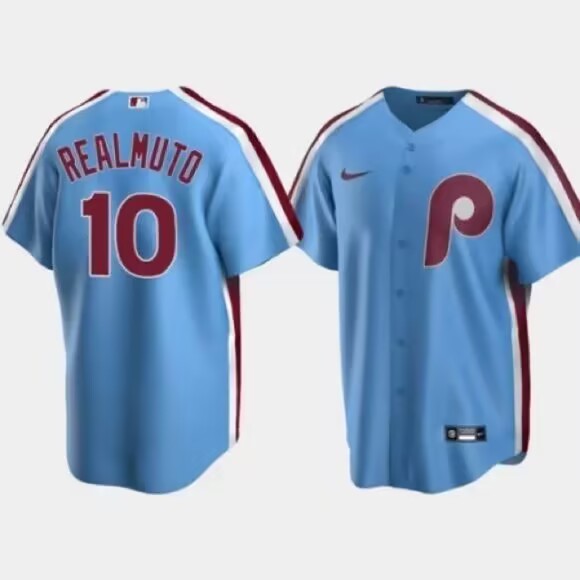 Personalized Men’s Philadelphia Phillies #10 J.T. Realmuto Blue Cool Base Stitched Baseball Jersey