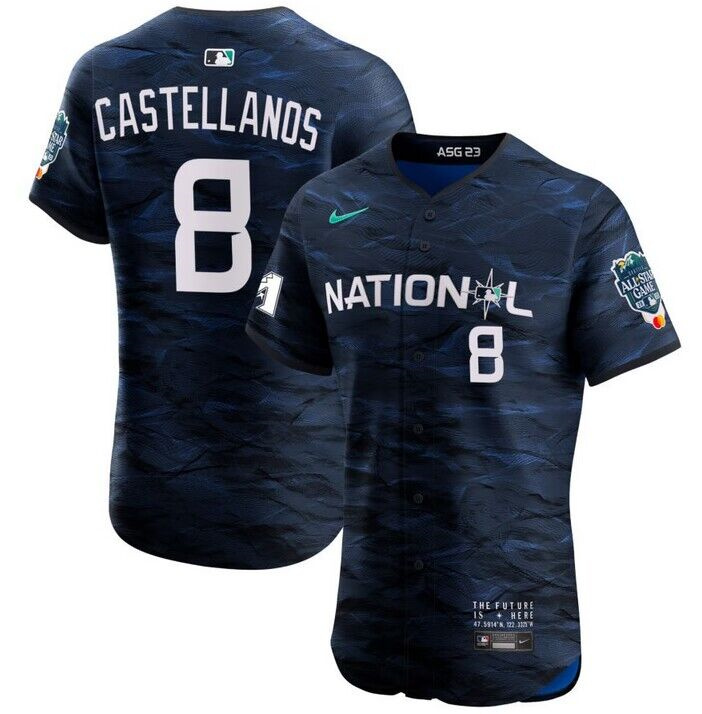Personalized Men’s Philadelphia Phillies #8 Nick Castellanos Royal 2023 All-Star Flex Base Stitched Baseball Jersey