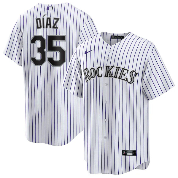 Personalized Men’s Colorado Rockies #35 Elias Díaz White Cool Base Stitched Baseball Jersey