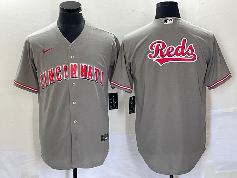 Personalized Men’s Cincinnati Reds Gray Team Big Logo Cool Base Stitched Baseball Jersey