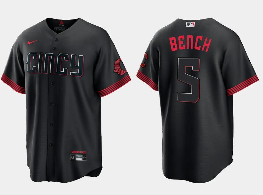 Personalized Men’s Cincinnati Reds #5 Johnny Bench Black 2023 City Connect Cool Base Stitched Baseball Jersey