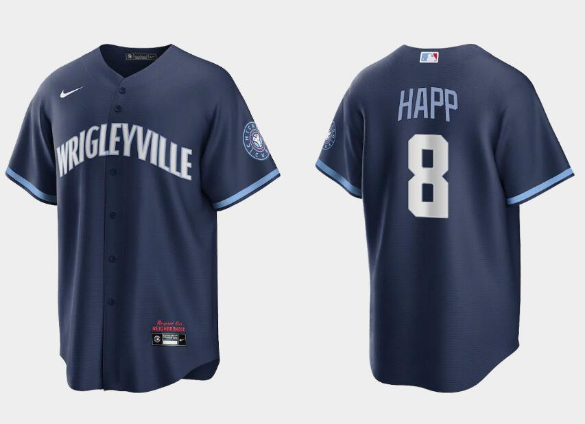 Personalized Men’s Chicago Cubs #8 Ian Happ Navy City Connect Cool Base Stitched Baseball Jersey