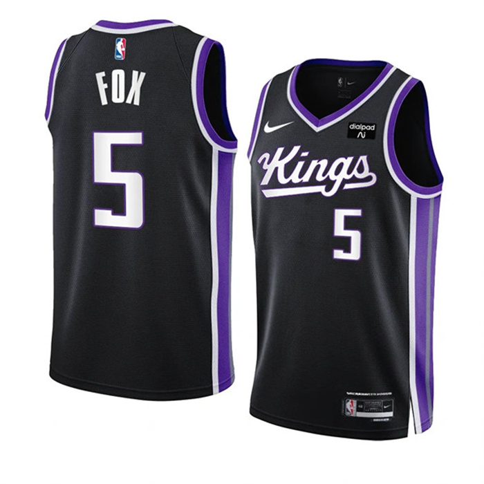 Personalized Men’s Sacramento Kings #5 De’Aaron Fox Black 2023 24 Icon Edition Swingman Stitched Basketball Jersey