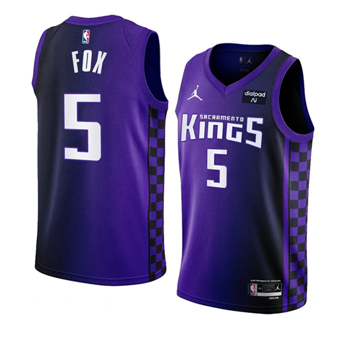 Personalized Men’s Sacramento Kings #5 De’Aaron Fox Purple 2023 24 Statement Edition Swingman Stitched Basketball Jersey