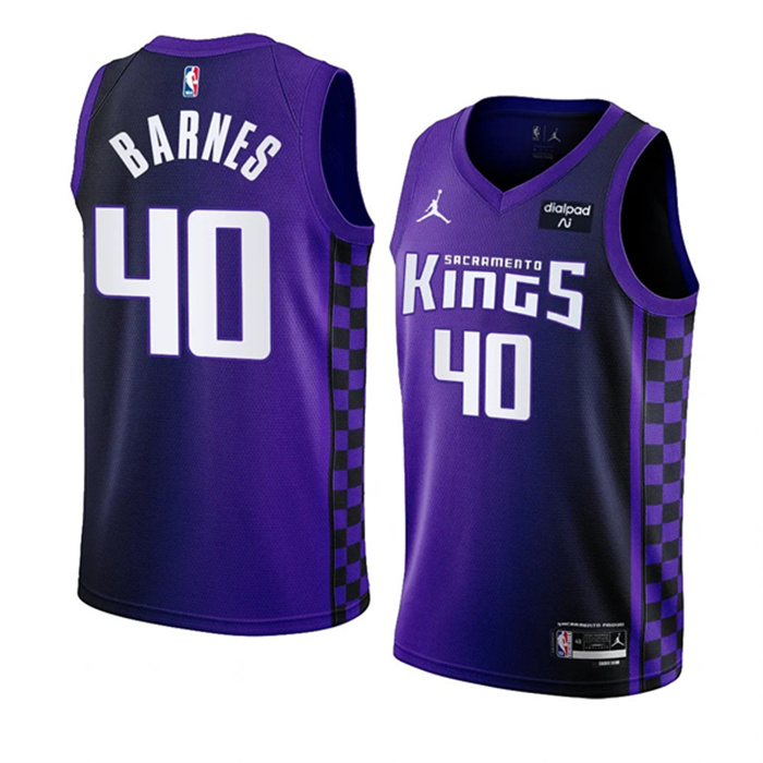 Personalized Men’s Sacramento Kings #40 Harrison Barnes Purple 2023 24 Statement Edition Swingman Stitched Basketball Jersey
