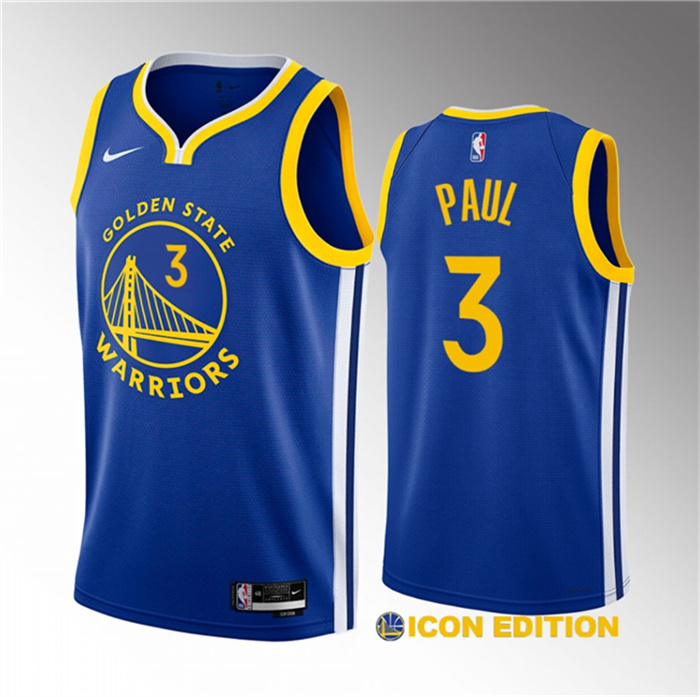 Personalized Men’s Golden State Warriors #3 Chris Paul Blue Icon Edition Stitched Basketball Jersey