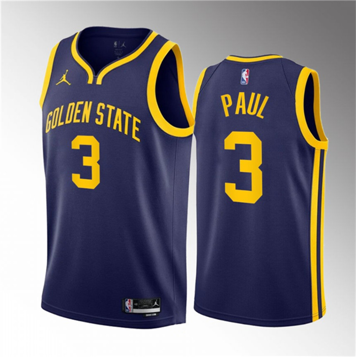 Personalized Men’s Golden State Warriors #3 Chris Paul Navy Statement Edition Stitched Basketball Jersey
