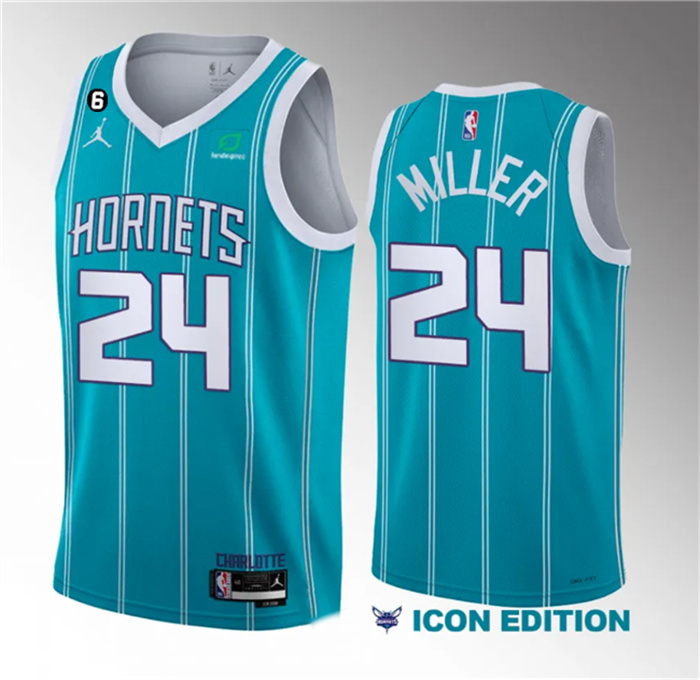 Personalized Men’s Charlotte Hornets #24 Brandon Miller Teal 2022 23 Draft Icon Edition With NO.6 Patch Stitched Basketball Jersey