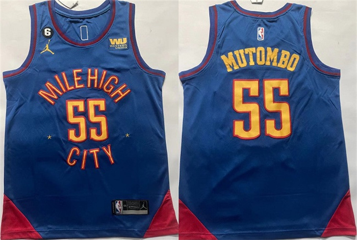 Personalized Men’s Denver Nuggets #55 Dikembe Mutombo Blue With NO.6 Patch Stitched Jersey