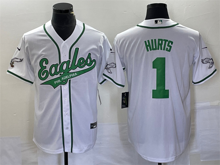 Personalized Men’s Philadelphia Eagles #1 Jalen Hurts White Cool Base Stitched Baseball Jersey