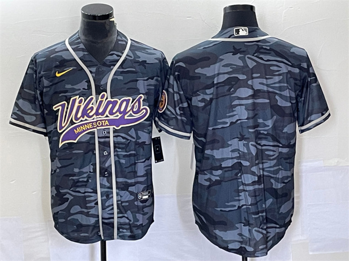 Personalized Men’s Minnesota Vikings Blank Grey Camo Cool Base Stitched Baseball Jersey