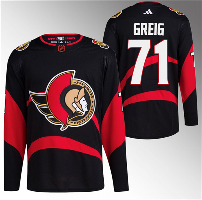 Personalized Men’s Ottawa Senators #71 Ridly Greig Black Reverse Retro Stitched Jersey