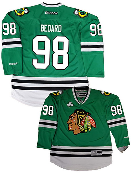 Personalized Men’s Chicago Blackhawks Connor Bedard #98 Green St Patrick’s Day Jersey