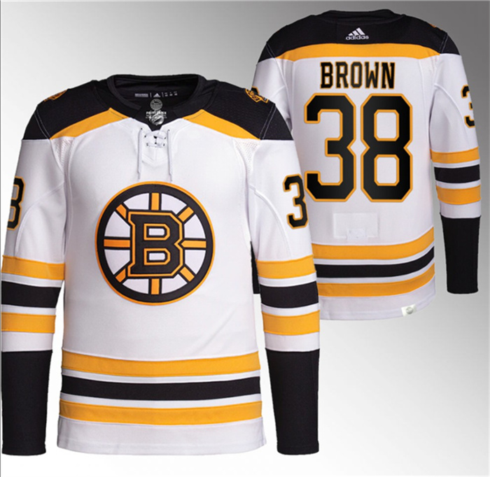 Personalized Men’s Boston Bruins #38 Patrick Brown White Stitched Jersey