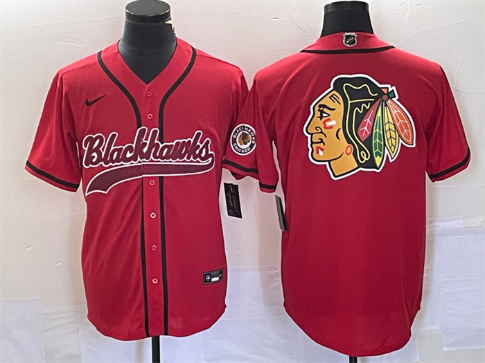Personalized Men’s Chicago Blackhawks Red Team Big Logo Cool Base Stitched Baseball Jersey