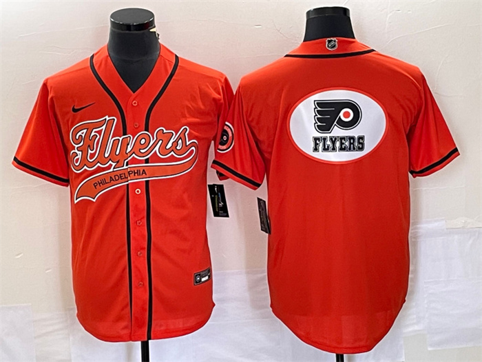 Personalized Men’s Philadelphia Flyers Orange Team Big Logo Cool Base Stitched Baseball Jersey