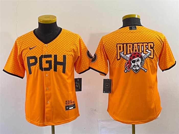 Personalized Youth Pittsburgh Pirates Gold 2023 City Connect Team Big Logo Stitched Jersey