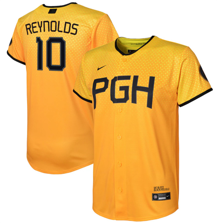Personalized Youth Pittsburgh Pirates #10 Bryan Reynolds Gold 2023 City Connect Stitched Jersey