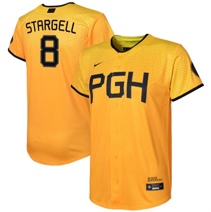 Personalized Youth Pittsburgh Pirates #8 Willie Stargell Gold 2023 City Connect Stitched Jersey