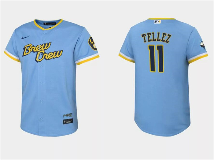 Personalized Youth Milwaukee Brewers #11 Rowdy Tellez 2022 Powder Blue City Connect Stitched Jersey