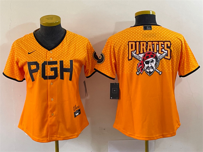 Personalized Women’s Pittsburgh Pirates Gold 2023 City Connect Team Big Logo Stitched Jersey