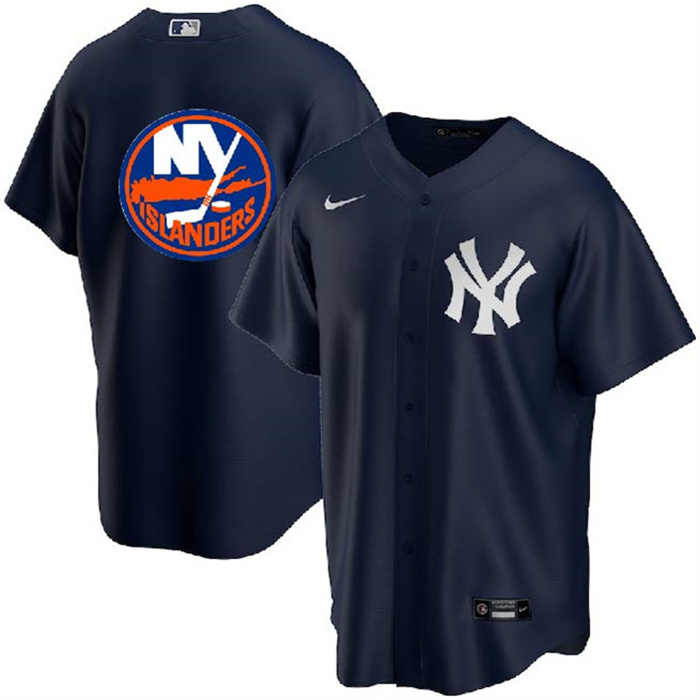 Personalized Men’s New York Yankees & Islanders Navy Cool Base Stitched Jersey