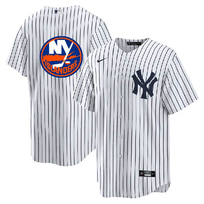Personalized Men’s New York Yankees & Islanders White Cool Base Stitched Jersey