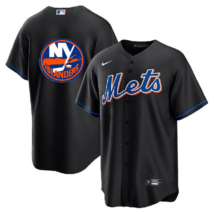 Personalized Men’s New York Mets & Islanders Black Cool Base Stitched Baseball Jersey