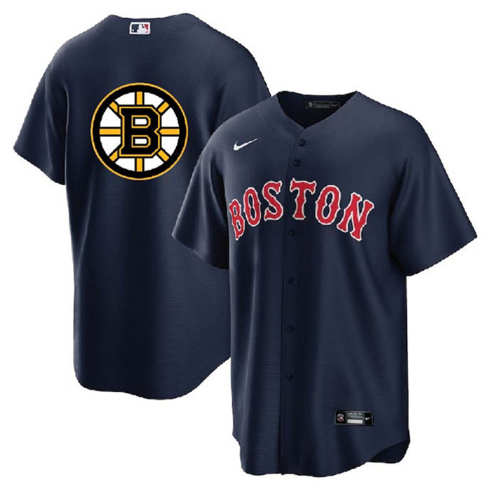Personalized Men’s Boston Red Sox & Bruins Navy Cool Base Stitched Baseball Jersey