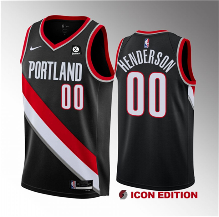 Personalized Men’s Portland Trail Blazers #00 Scoot Henderson Black 2023 Draft Icon Edition Stitched Basketball Jersey