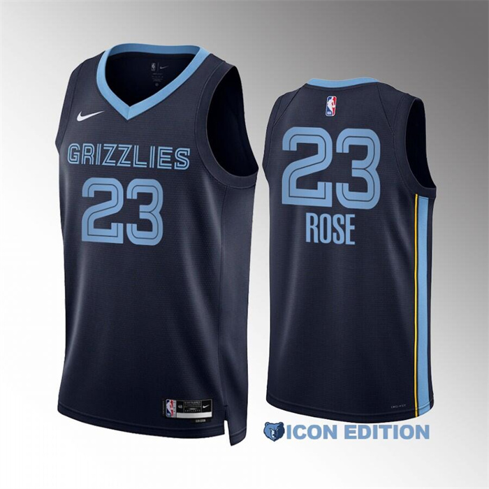 Personalized Men’s Memphis Grizzlies #23 Derrick Rose Navy Icon Edition With NO.6 Patch Stitched Basketball Jersey