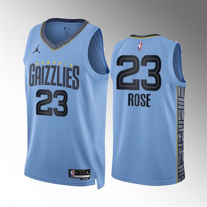 Personalized Men’s Memphis Grizzlies #23 Derrick Rose Blue Statement Edition With NO.6 Patch Stitched Basketball Jersey