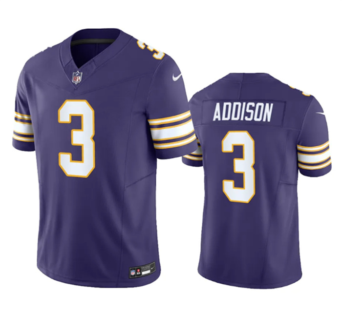 Personalized Men’s Minnesota Vikings #3 Jordan Addison Purple 2023 F.U.S.E. Untouchable Limited Stitched Jersey