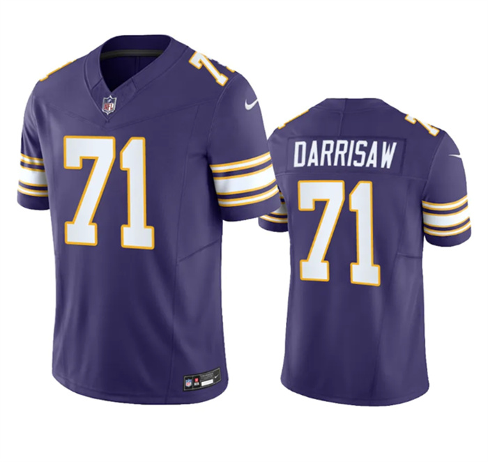 Personalized Men’s Minnesota Vikings #71 Christian Darrisaw Purple 2023 F.U.S.E. Untouchable Limited Stitched Jersey
