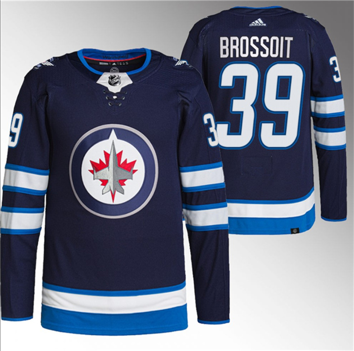 Personalized Men’s Winnipeg Jets #39 Laurent Brossoit Navy Stitched Jersey