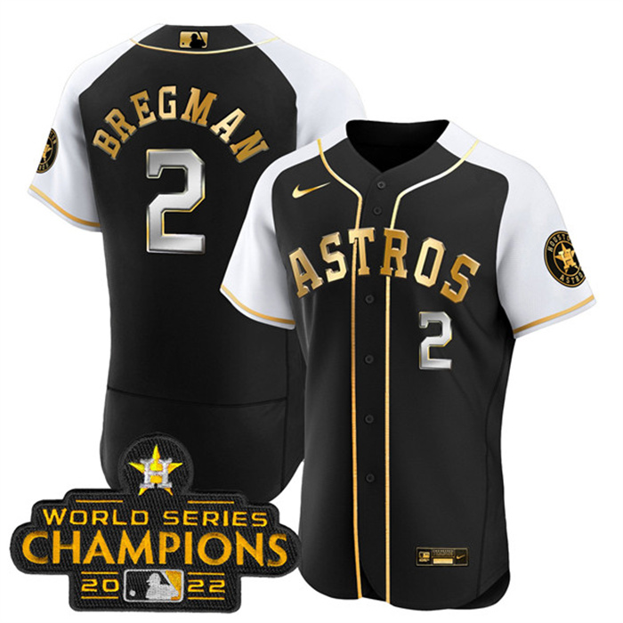 Personalized Men’s Houston Astros #2 Alex Bregman 2023 Black Gold Alternate Flex Base Stitched Baseball Jersey