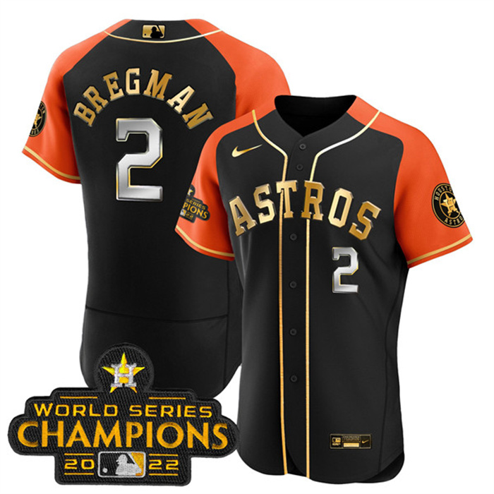 Personalized Men’s Houston Astros #2 Alex Bregman 2023 Black Gold V2 Alternate Flex Base Stitched Baseball Jersey