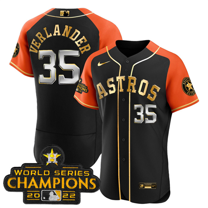 Personalized Men’s Houston Astros #35 Justin Verlander 2023 Black Gold V2 Alternate Flex Base Stitched Baseball Jersey